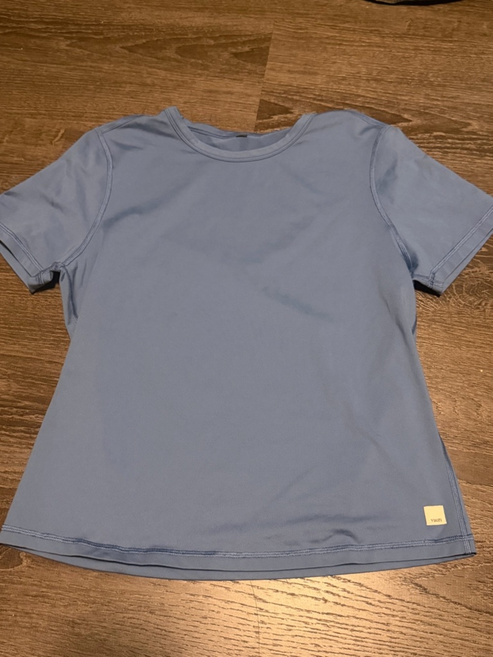 Blue Vuori Pose Fitted Tee. 